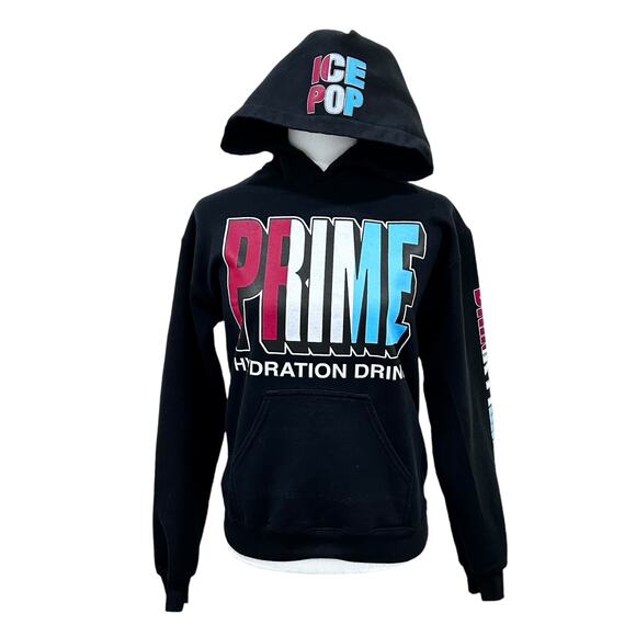 Prime Hydration Drink Ice Pop Pull Over Long Sleeve Black Hoodie - Picture 1 of 7